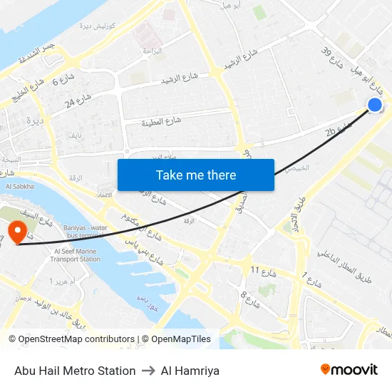 Abu Hail Metro Station to Al Hamriya map