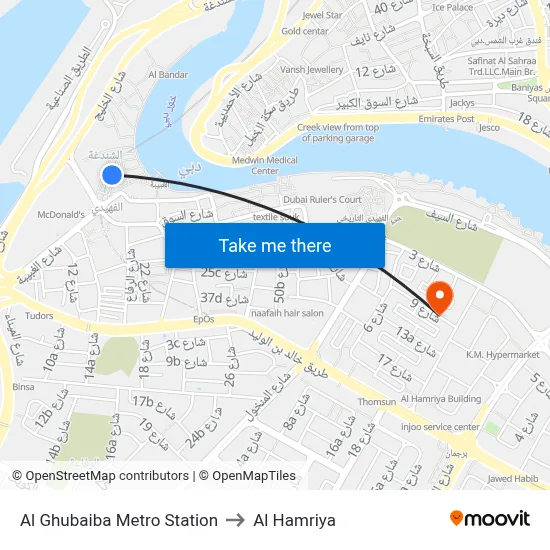 Al Ghubaiba Metro Station to Al Hamriya map