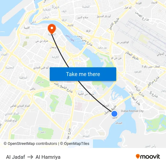 Al Jadaf to Al Hamriya map