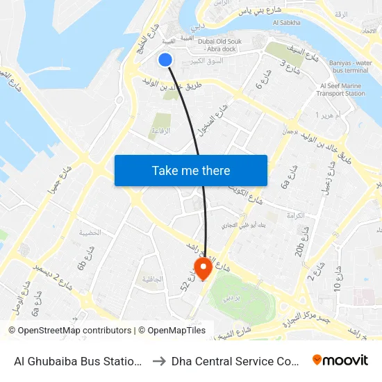Al Ghubaiba Bus Station - 01 to DHA Central Service Complex map