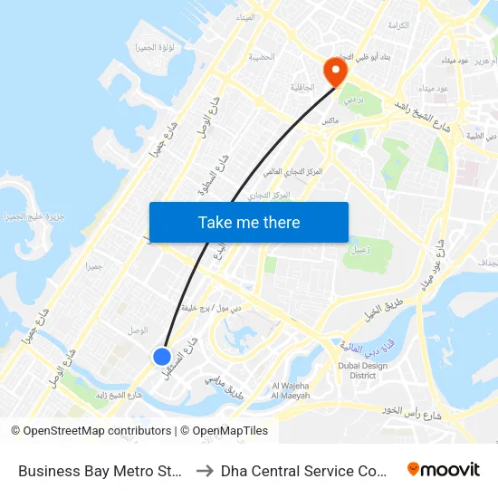 Business Bay Metro Station to Dha Central Service Complex map