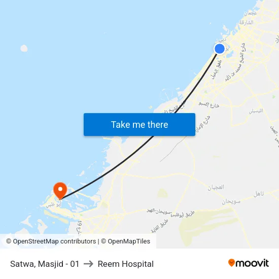 Satwa, Mosque - 01 to Reem Hospital map