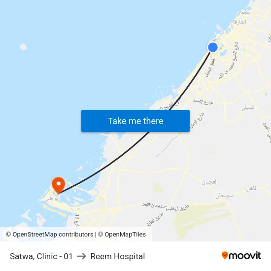 Satwa, Clinic - 01 to Reem Hospital map