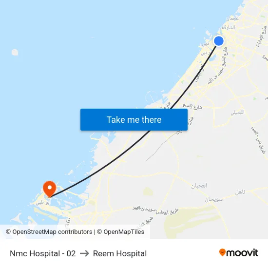 NMC Hospital - 02 to Reem Hospital map