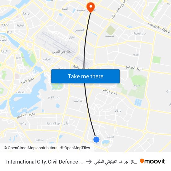 International City, Civil Defence - 1 to مركز جراند انفينيتي الطبي map