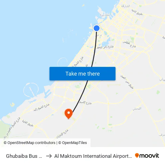Ghubaiba Bus Station - 03 to Al Maktoum International Airport Departures Terminal map