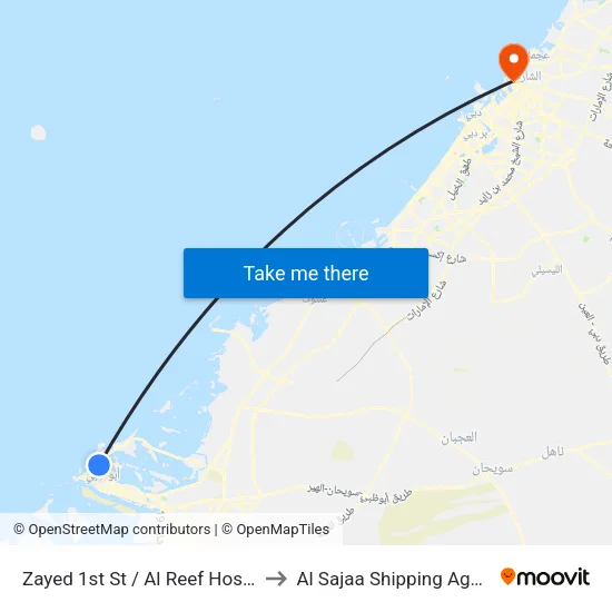 Zayed 1st St / Al Reef Hospital to Al Sajaa Shipping Agency map