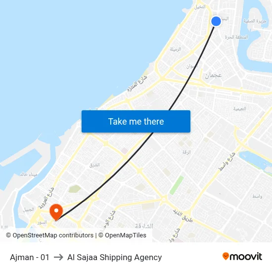 Ajman - 01 to Al Sajaa Shipping Agency map