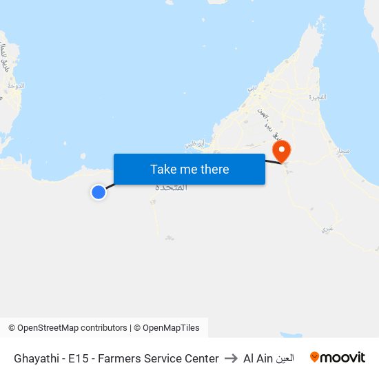 Ghayathi - E15 - Farmers Service Center to Al Ain العين map