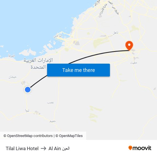 Tilal Liwa Hotel to Al Ain العين map