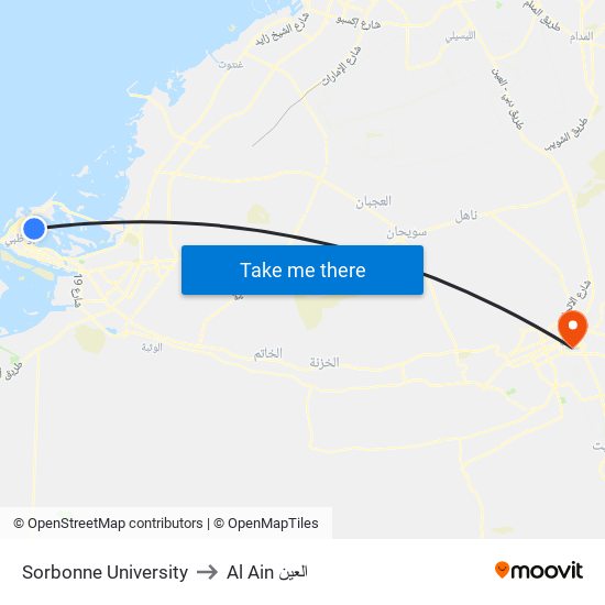 Sorbonne University to Al Ain العين map
