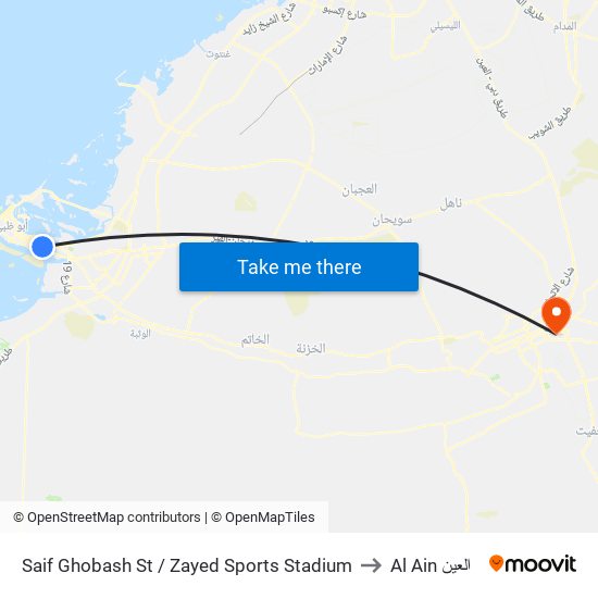 Saif Ghobash St / Zayed Sports Stadium to Al Ain العين map