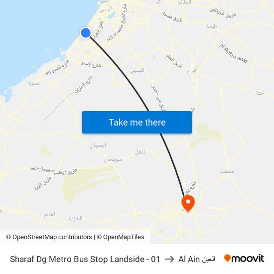 Sharaf Dg Metro Bus Stop Landside - 01 to Al Ain العين map