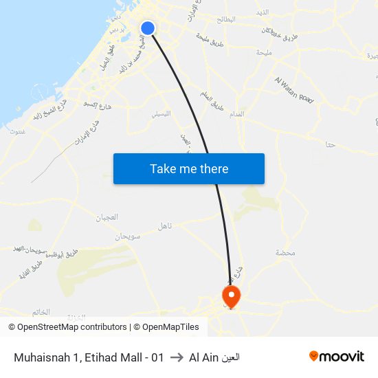 Muhaisnah 1, Etihad Mall - 01 to Al Ain العين map