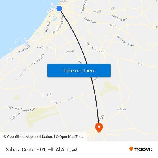 Sahara Center - 01 to Al Ain العين map