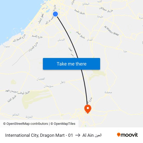International City, Dragon Mart - 01 to Al Ain العين map