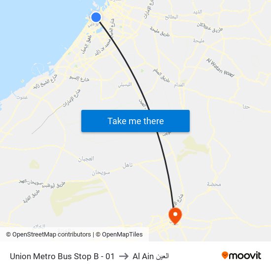 Union Metro Bus Stop B - 01 to Al Ain العين map