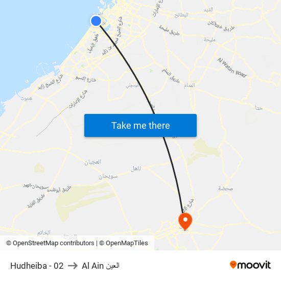 Hudheiba - 02 to Al Ain العين map