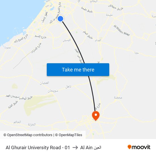 Al Ghurair University Road - 01 to Al Ain العين map