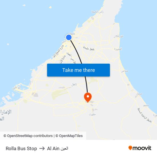 Rolla Bus Stop to Al Ain العين map