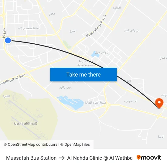 Mussafah Bus Station to Al Nahda Clinic @ Al Wathba map