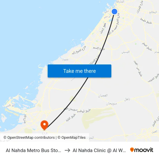 Al Nahda Metro Bus Stop - 02 to Al Nahda Clinic @ Al Wathba map
