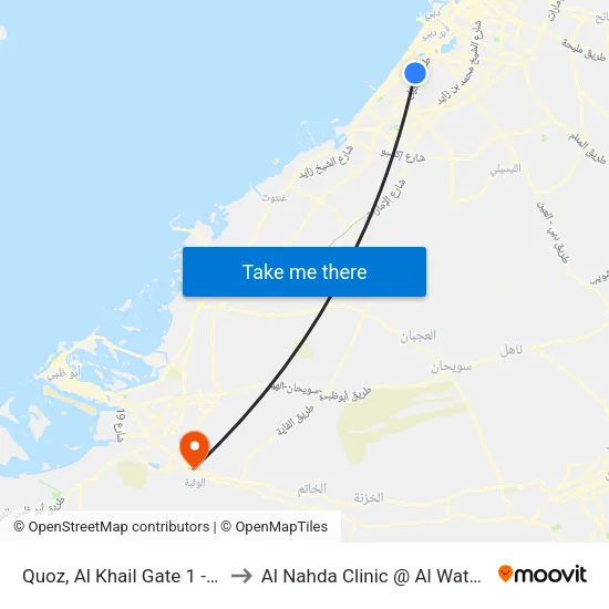 Al Quoz, Al Khail Gate 1 - 01 to Al Nahda Clinic @ Al Wathba map