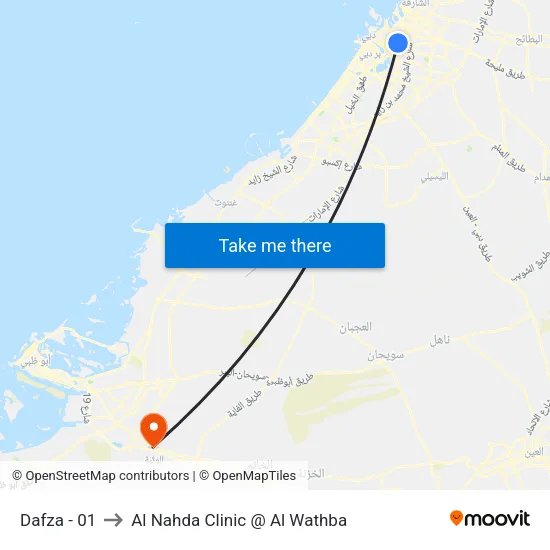 Dafza - 01 to Al Nahda Clinic @ Al Wathba map