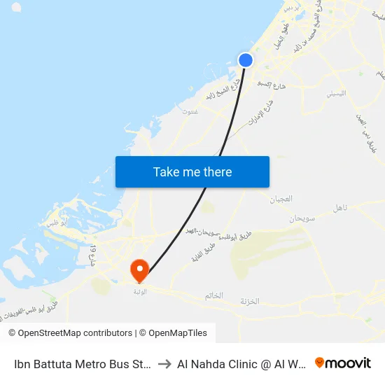 Ibn Battuta  Metro Bus Stop - 4 to Al Nahda Clinic @ Al Wathba map