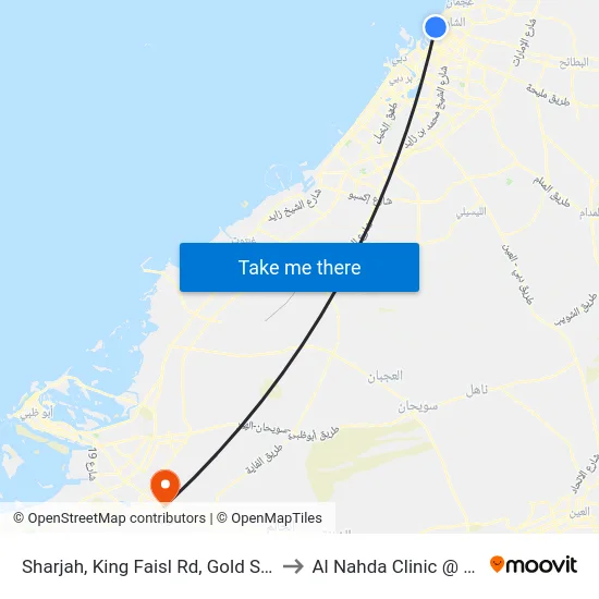 Sharjah, King Faisl Rd, Gold Souq (Old) - 01 to Al Nahda Clinic @ Al Wathba map