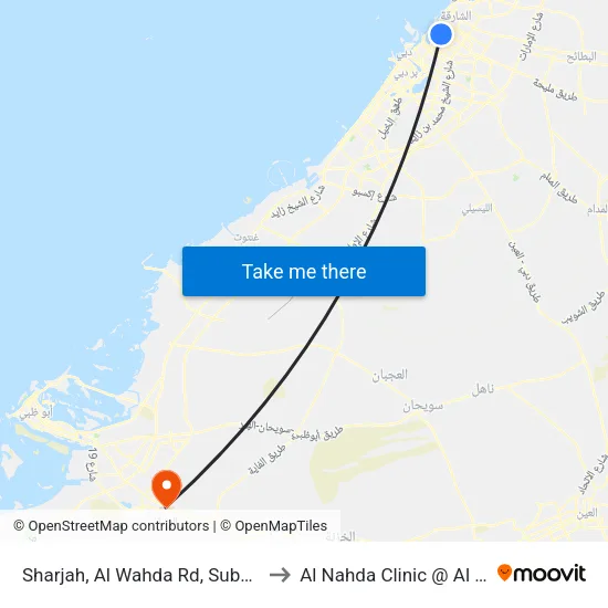 Sharjah, Al Wahda Rd, Subway 1 - 02 to Al Nahda Clinic @ Al Wathba map