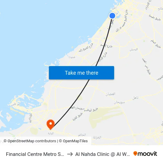 Financial Centre Metro Station to Al Nahda Clinic @ Al Wathba map