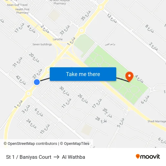 St 1 / Baniyas Court to Al Wathba map