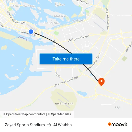Zayed Sports Stadium to Al Wathba map