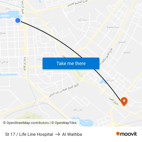 St 17 / Life Line Hospital to Al Wathba map