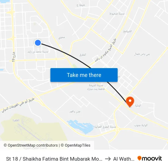 St 18 / Shaikha Fatima Bint Mubarak Mosque to Al Wathba map