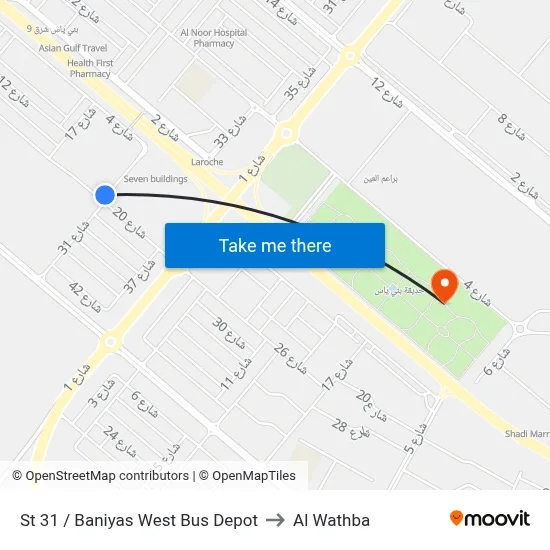 St 31 / Baniyas West Bus Depot to Al Wathba map