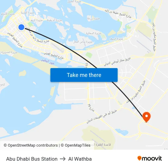 Abu Dhabi Bus Station to Al Wathba map