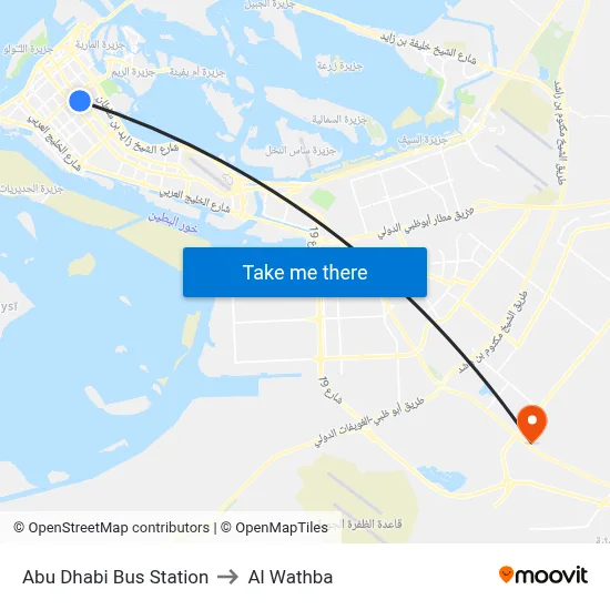 Abu Dhabi Bus Station to Al Wathba map