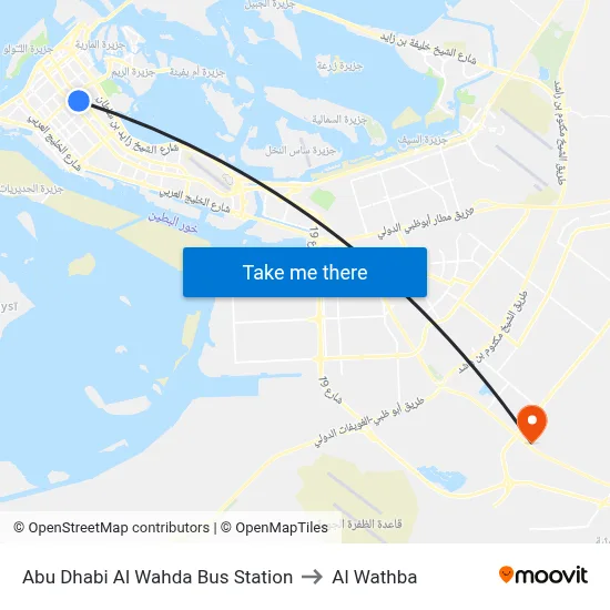 Abu Dhabi Al Wahda Bus Station to Al Wathba map