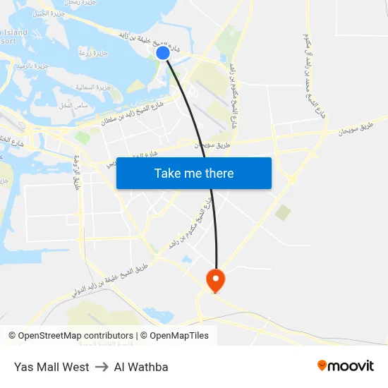 Yas Mall West to Al Wathba map