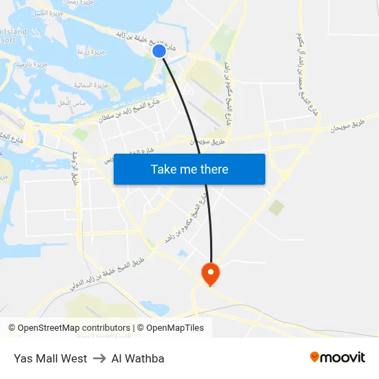 Yas Mall West to Al Wathba map