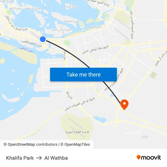 Khalifa Park to Al Wathba map