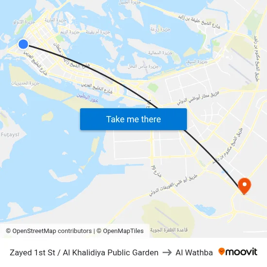 Zayed 1st St / Al Khalidiya Public Garden to Al Wathba map