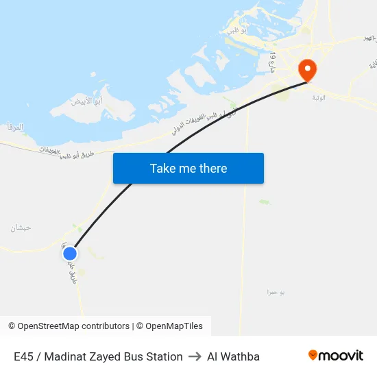 E45 / Madinat Zayed Bus Station to Al Wathba map