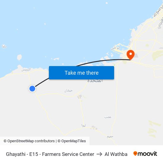 Ghayathi - E15 - Farmers Service Center to Al Wathba map