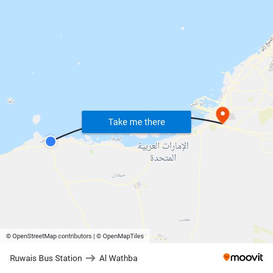Ruwais Bus Station to Al Wathba map