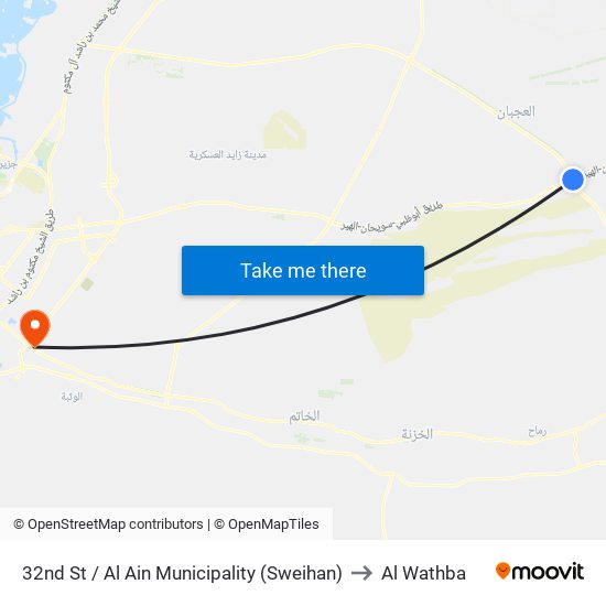 32nd St  / Al Ain Municipality (Sweihan) to Al Wathba map