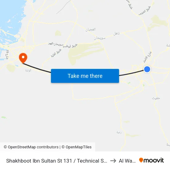 Shakhboot Ibn Sultan St 131 / Technical Secondary School to Al Wathba map
