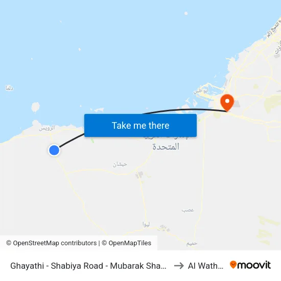 Ghayathi - Shabiya Road - Mubarak Shabiya to Al Wathba map
